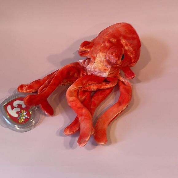 2000 Ty Original Beanie Baby Wiggly Red/Orange Squid New With Tag EUC 9” long - Picture 3 of 8